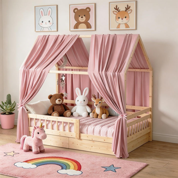 2 Stück Hausbett Himmel 67 x 270 cm Weich und Atmungsaktiv Baldachin Kinderzimmer Deko Betthimmel Ha