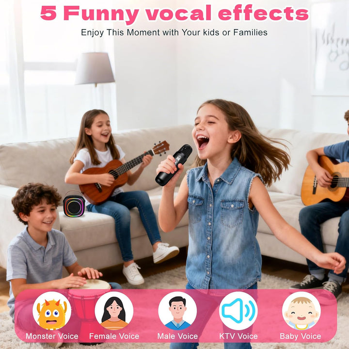 Karaoke Maschine Kinder mit 2 Karaoke Mikrofon Kinde Mini Tragbares Bluetooth Lautsprecher mit Stimm