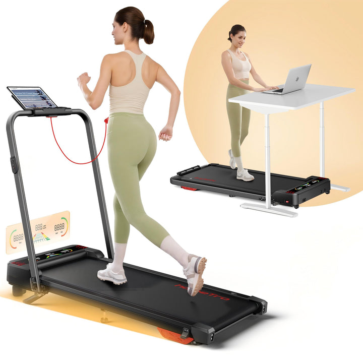 Laufband für Zuhause &amp; Büro Klappbar, Walking Pad mit Steigung - 9% Neigung | 1–12 km/h, 120 kg, LED