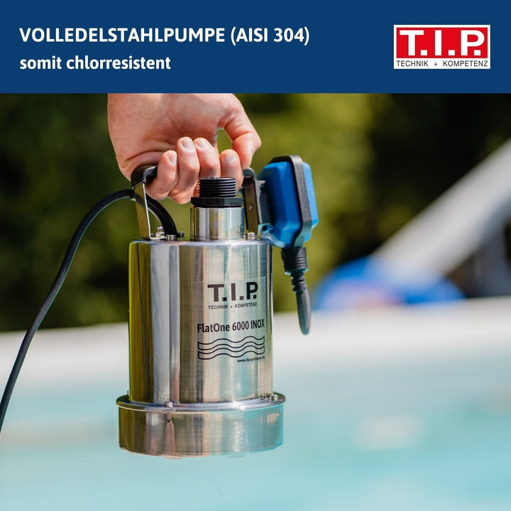 T.I.P. FlatOne 6000 INOX Drainage und Poolentwässerungspumpe Silber/schwarz 22.5 x 16.5 x 27 cm