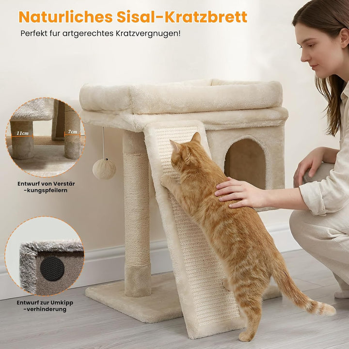 Kratzbaum klein für grosse Katzen XXL - 60cm hoch, Katzenbaum mit extra grosser Plattform (40x50cm)