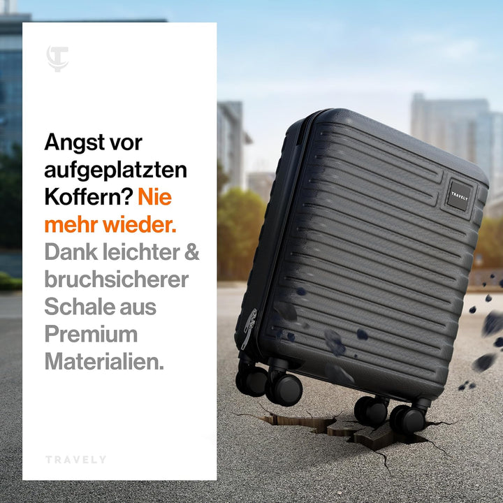Travely Premium Handgepäck Koffer 55x40x20cm - passend für Ryanair, Lufthansa, Eurowings und co. I 3
