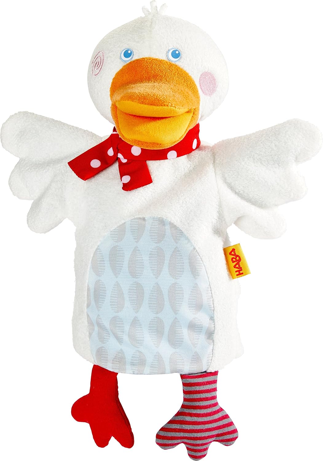HABA 303137 - Handpuppe Gans Putzig , Puppe für Kasperletheater und Rollenspiele , Kuscheltier und H