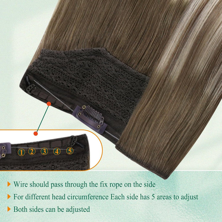 Easyouth Extensions Echthaar mit Draht Remy Haarverlangerung mit Draht 18 Zoll 80g Farbe Mittelbraun