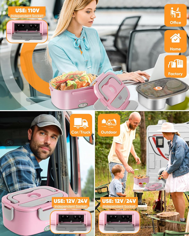Eocolz Elektrische Lunchbox mit Speisenwärmer 80-100W, tragbarer 1,5L-Behälter mit zwei Behältern fü