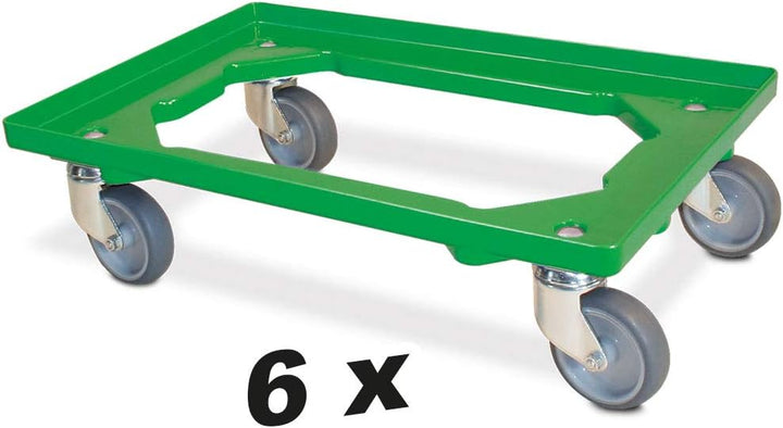 BRB 6X Logistikroller/Transportroller für Kisten 600x400 mm, Tragkraft 250 kg, grün