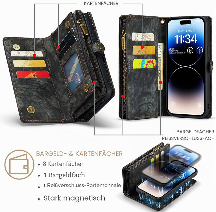 UFinetech iPhone 14 Pro Max Hülle, Flip Leder TPU Stossfest Kartenfach Tasche Handyhülle iPhone 14 P