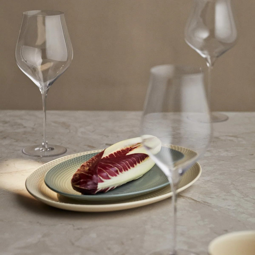 Lyngby Porcelæn - Rhombe Earth Servierplatte oval 21,5 x 28,5 cm, Moss Grau, Grau