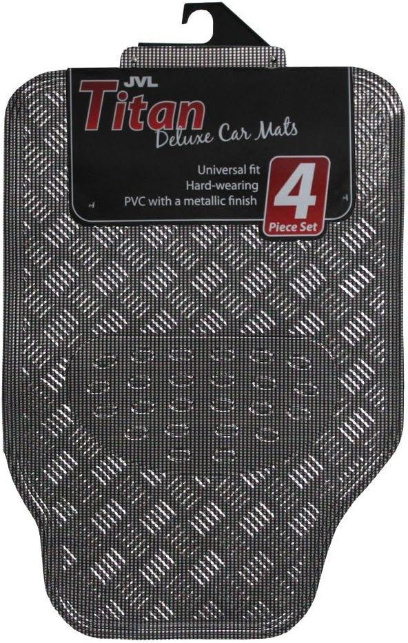 JVL 01-694 Titan Automatten-Set Metallisch mit Gummirückseite, Carbon, 4-teilig, Carbon