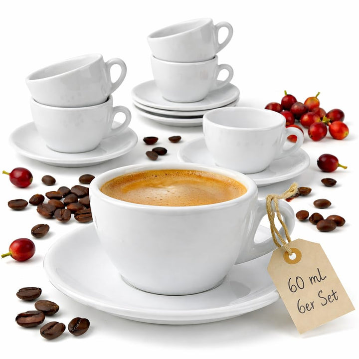 6x Espressotassen | Weiss | Italian Style | dickwandig & schwer | spülmaschinenfest | Espresso 6er S