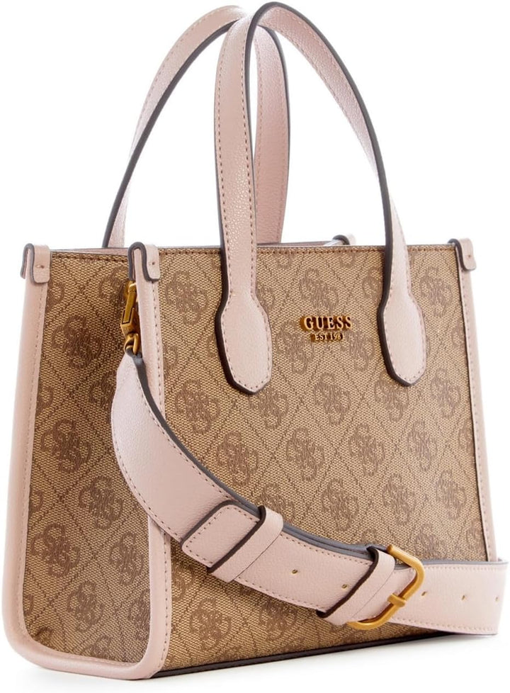 GUESS Damen Silvana Tote Umhängetasche, Mini-Tragetasche, Tragegriff Oben Latte-logo/Rosenholz, Latt