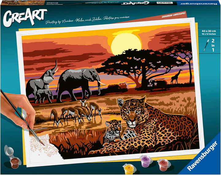 Ravensburger CreArt 23548 - Savannenlandschaft - Malen nach Zahlen Erwachsene, DIY Malset mit Pinsel
