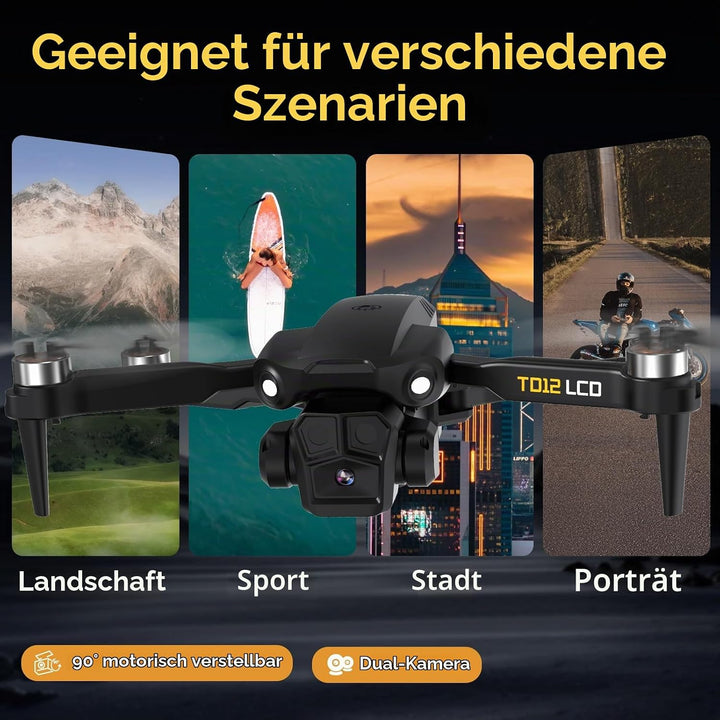 TD12LCD Drohne mit Kamera für Erwachsene, Drohnen mit Optischer Flusspositionierung, Bürstenlosem Mo