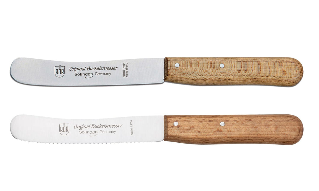 RÖR Küchenmesser/Brotzeitmesser - Buckelsmesser Set 2-teilig mit/ohne Wellenschliff - rostfrei mit B