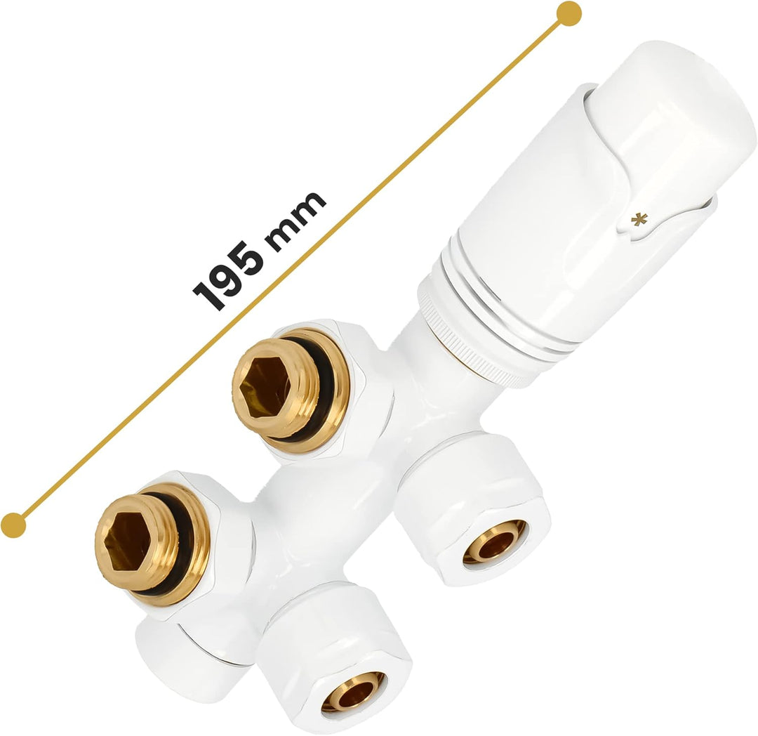 Multiblock Set Heizkörper Thermostat-Heizkörperventil-Set Eckform 1/2'' Weiss Anschlussarmatur Therm