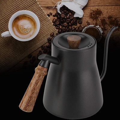 Fdit 850ml Edelstahl-Schwanenhals Teekessel über Kaffee Wasserkocher mit Holzgriff Tropfen (2#)