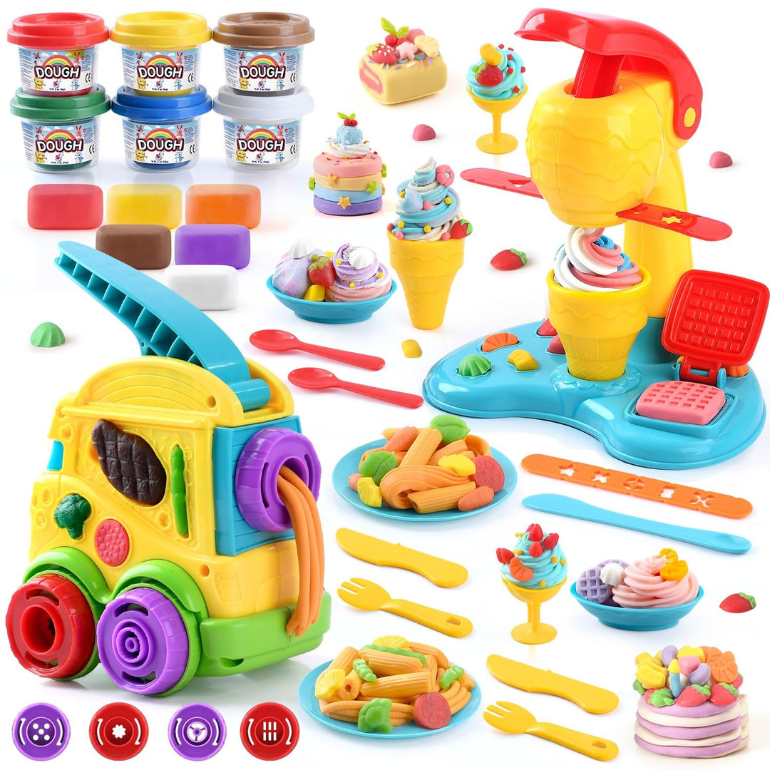 PLAY 2 in 1 Knete Set Zubehör Kitchen Creations, Kinderknete Set Knetwerkzeug, Spielzeug Geschenk Mä