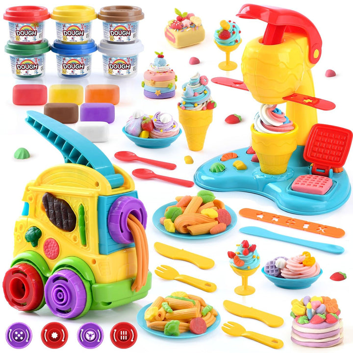 PLAY 2 in 1 Knete Set Zubehör Kitchen Creations, Kinderknete Set Knetwerkzeug, Spielzeug Geschenk Mä