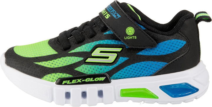 Skechers Jungen Flex-glow Dezlom Sneaker 27.5 EU Black Synthetic Textile Blue Lime Trim, 27.5 EU Bla