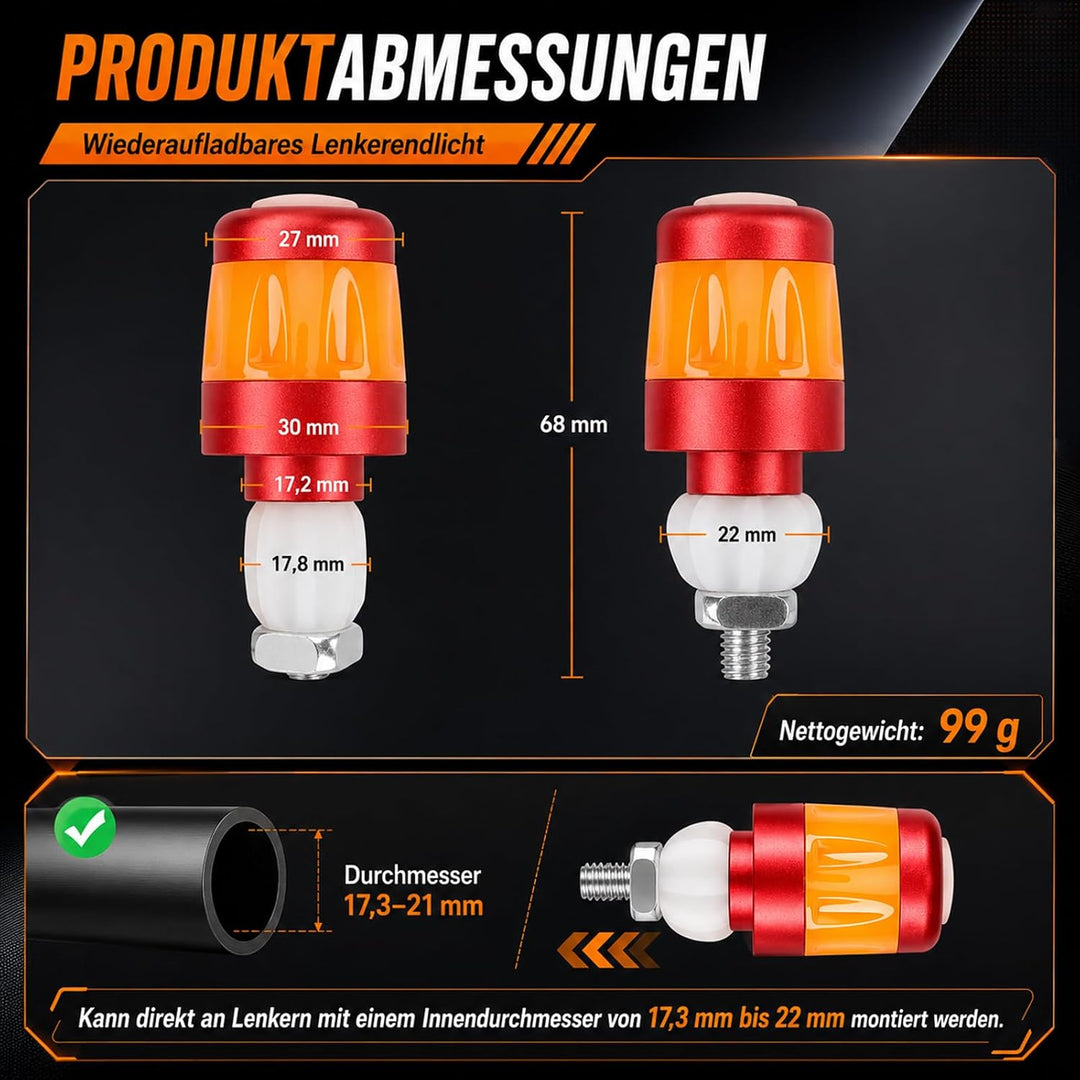 LED Blinker E Scooter Nachrüsten Set, Wiederaufladbare Fahrrad Blinker für E Scooter, Wasserdichtes