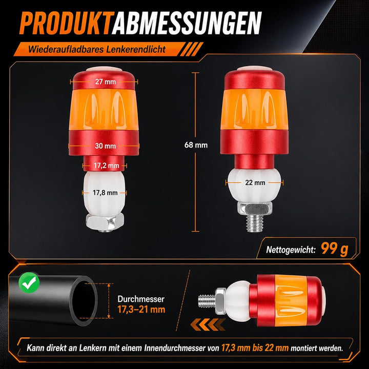 LED Blinker E Scooter Nachrüsten Set, Wiederaufladbare Fahrrad Blinker für E Scooter, Wasserdichtes