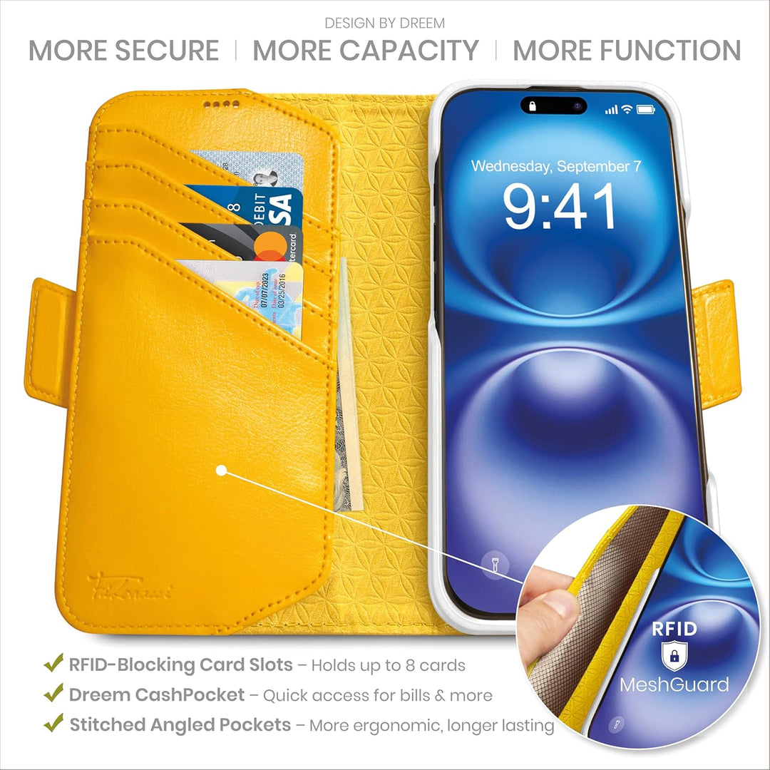 Dreem Fibonacci kompatibel mit iPhone 15 Pro Max Brieftaschen-Etui / 2-in-1 stossfestes Etui und abn