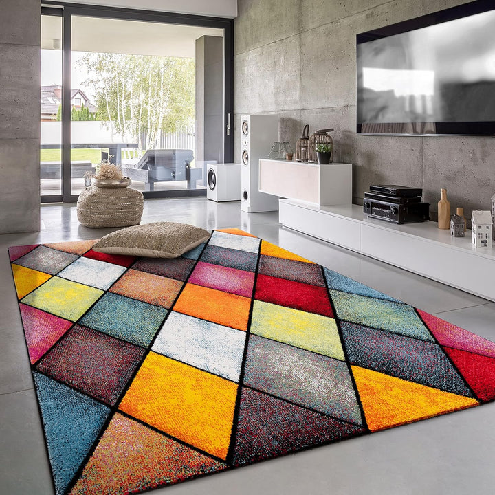 Paco Home Teppich Wohnzimmer Kinderzimmer Kurzflor Moderne 3D Optik Kariert Geometrische Muster, Grö