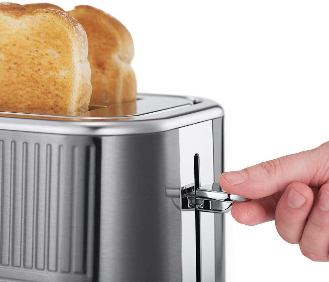 Russell Hobbs Toaster [für 2 Scheiben] Geo Edelstahl Grau (extra breite Toastschlitze, inkl. Brötche