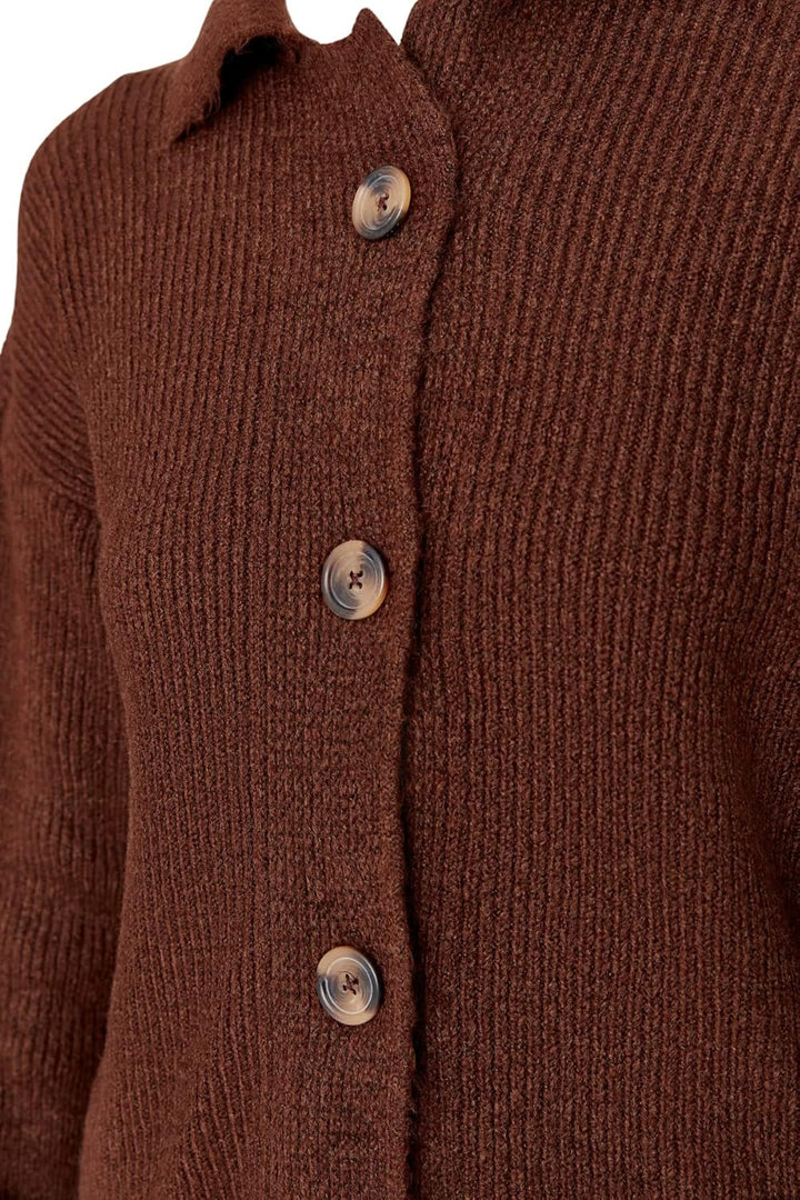 TRENDYOL Damen Hemdkragen Einfarbig Oversize Cardigan Pullover L Braun, L Braun