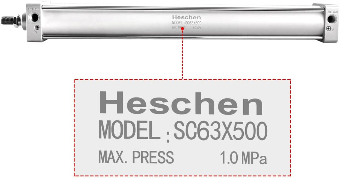 Heschen Pneumatischer Standard-Luftdruckzylinder, SC 63-500, PT3/8 Anschluss, 63mm Bohrung, 500mm Hu