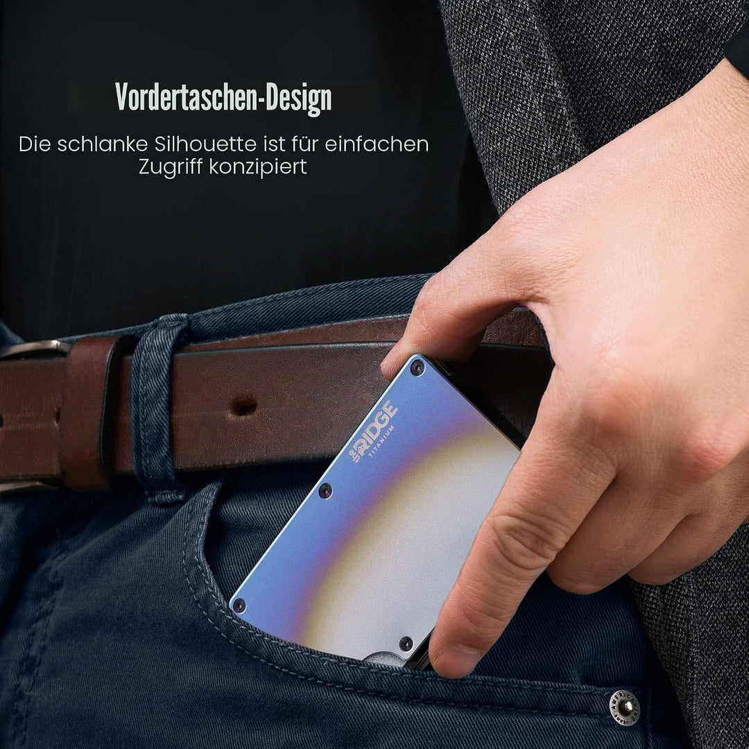 The Ridge Minimalistische Geldbörse aus echtem Metall (Silberwinkel), Burnt Titanium, Titane brûlé,