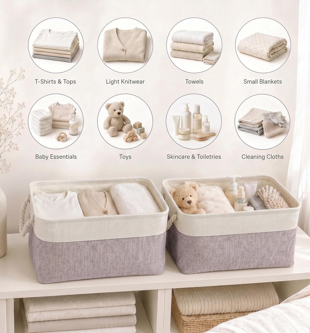 Mangata aufbewahrungskorb Stoff 4er Set, aufbewahrungsbox Schrank, Korb aufbewahrung Stoff mit Seil