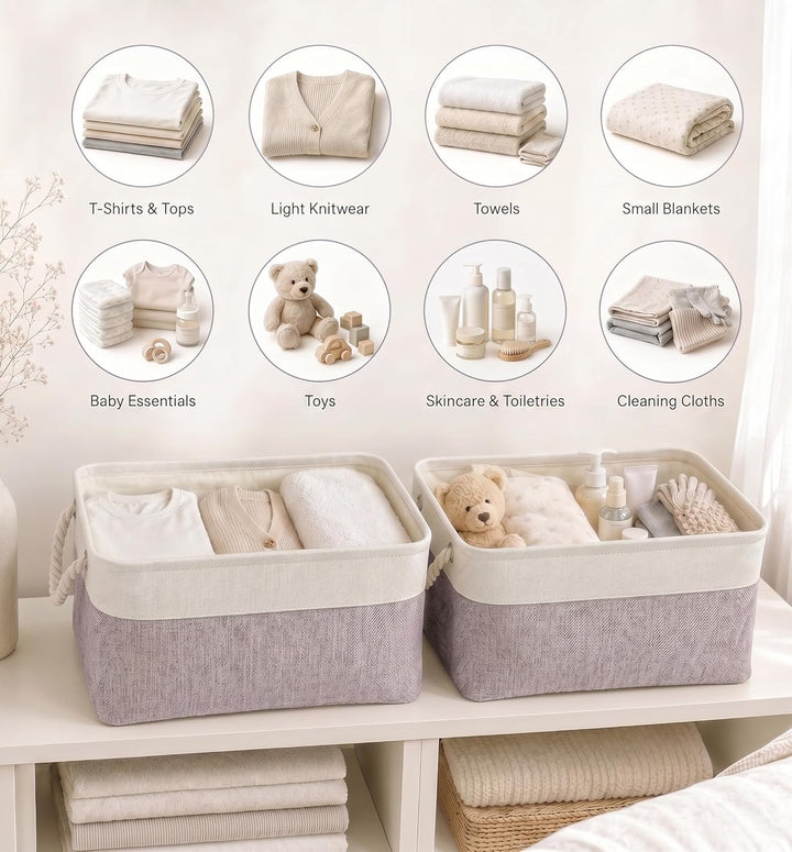 Mangata aufbewahrungskorb Stoff 4er Set, aufbewahrungsbox Schrank, Korb aufbewahrung Stoff mit Seil