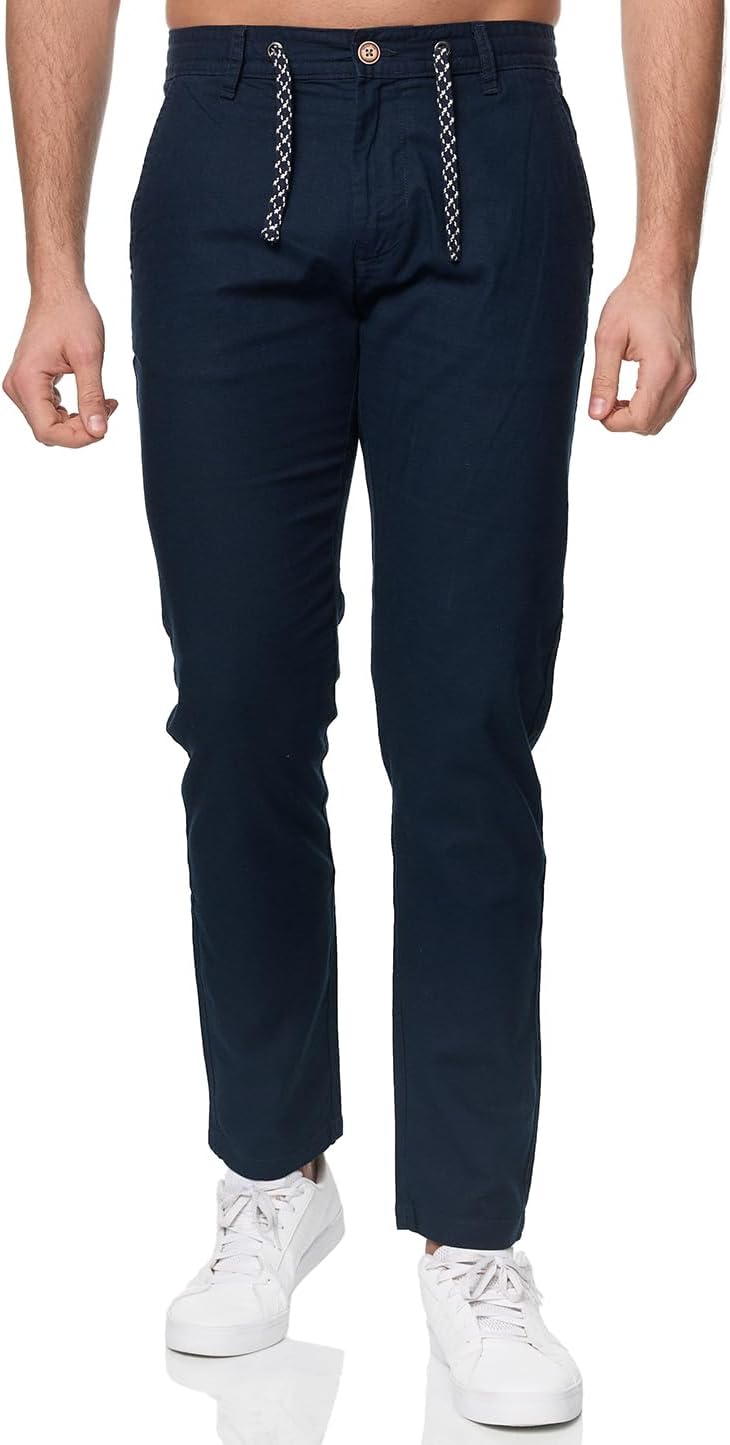 Indicode Herren Venedig Stoffhose aus Leinen & Baumwolle | Leinenhose Freizeithose Männer M Navy, M