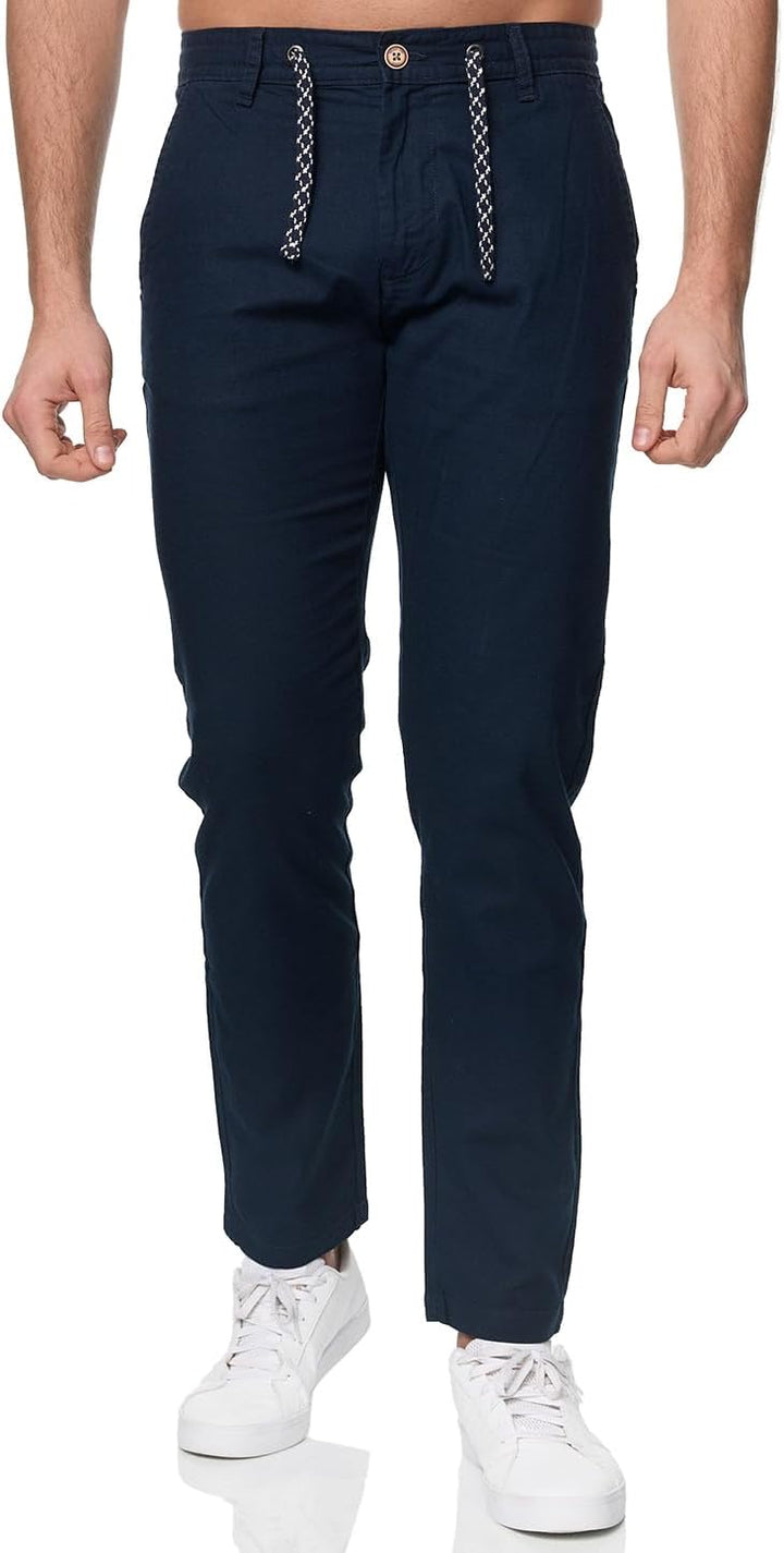 Indicode Herren Venedig Stoffhose aus Leinen & Baumwolle | Leinenhose Freizeithose Männer M Navy, M