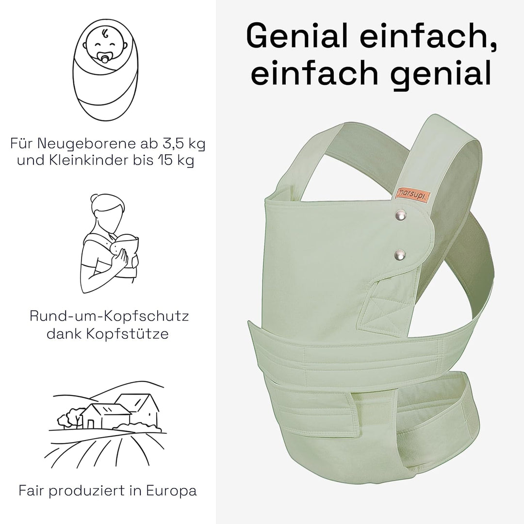 marsupi Babytrage für Neugeborene ab Geburt bis 15kg - kompakte Babytrage mit stabilem Klettsystem -