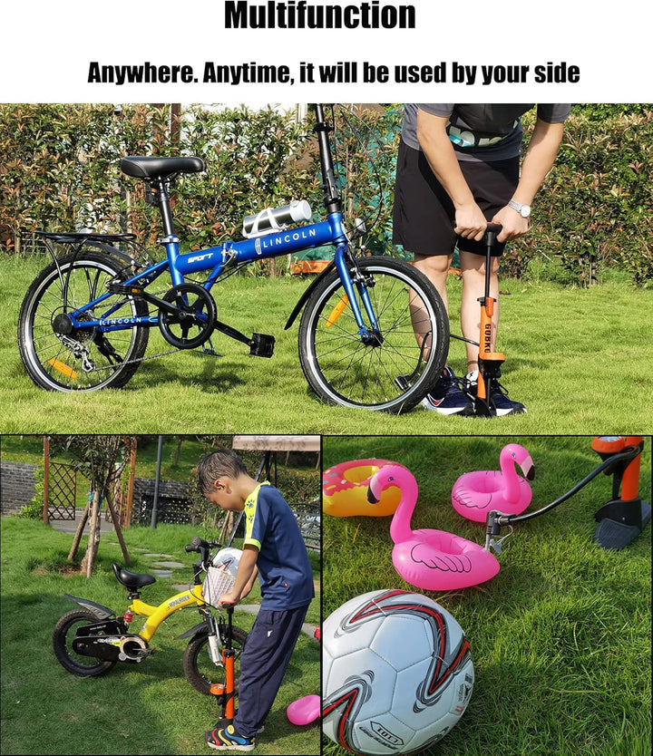 GOBKO Bike Standpumpe, Standluftpumpe, Fahrradpumpe mit grossem Manometer zur Druckanzeige, Dualkopf