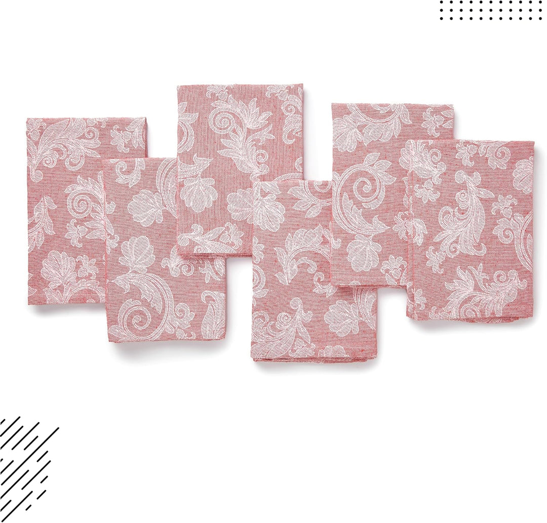 Encasa XO Esstisch Servietten Set von 12 I Grösse 45x45 cm I Blumen Red Jacquard -Stil Druck Auf Hau