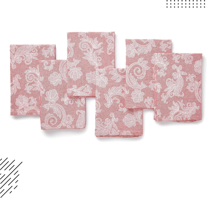 Encasa XO Esstisch Servietten Set von 12 I Grösse 45x45 cm I Blumen Red Jacquard -Stil Druck Auf Hau