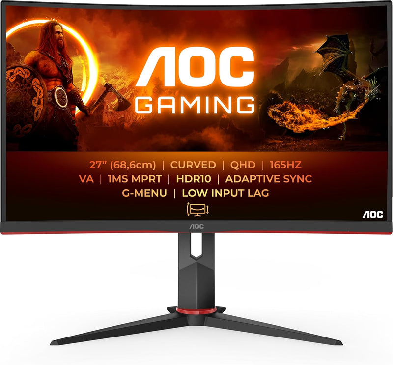 AOC Gaming CQ27G2S - 27 Zoll QHD Curved Monitor, FreeSync Premium (2560x1440, 165 Hz, HDMI 2.0, Disp