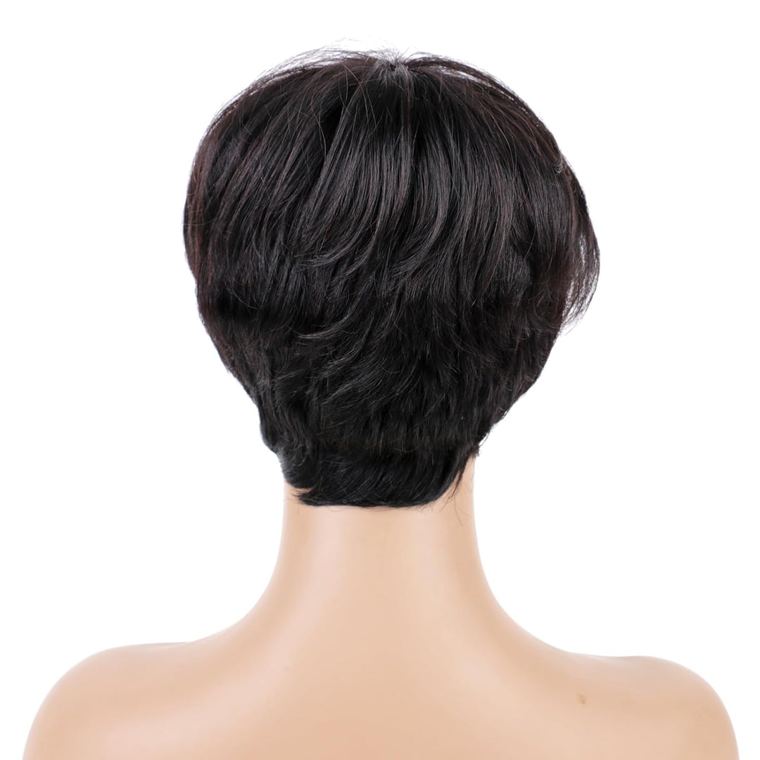 Huarisi Short Layered Pixie Cut Wig with Bangs Human Hair for Black Women Glueless Bob Wigs None Lac