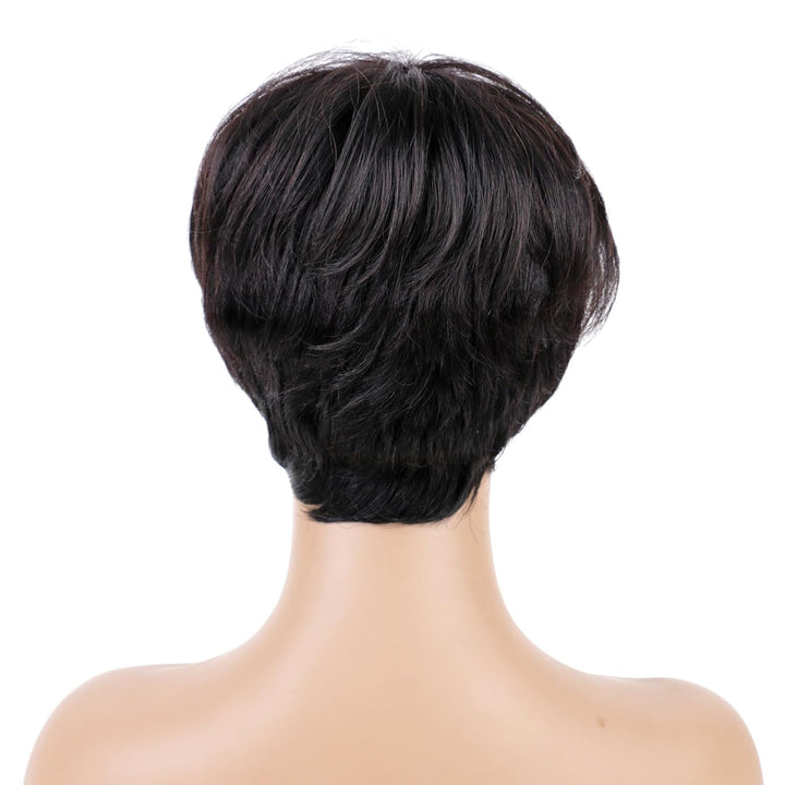 Huarisi Short Layered Pixie Cut Wig with Bangs Human Hair for Black Women Glueless Bob Wigs None Lac