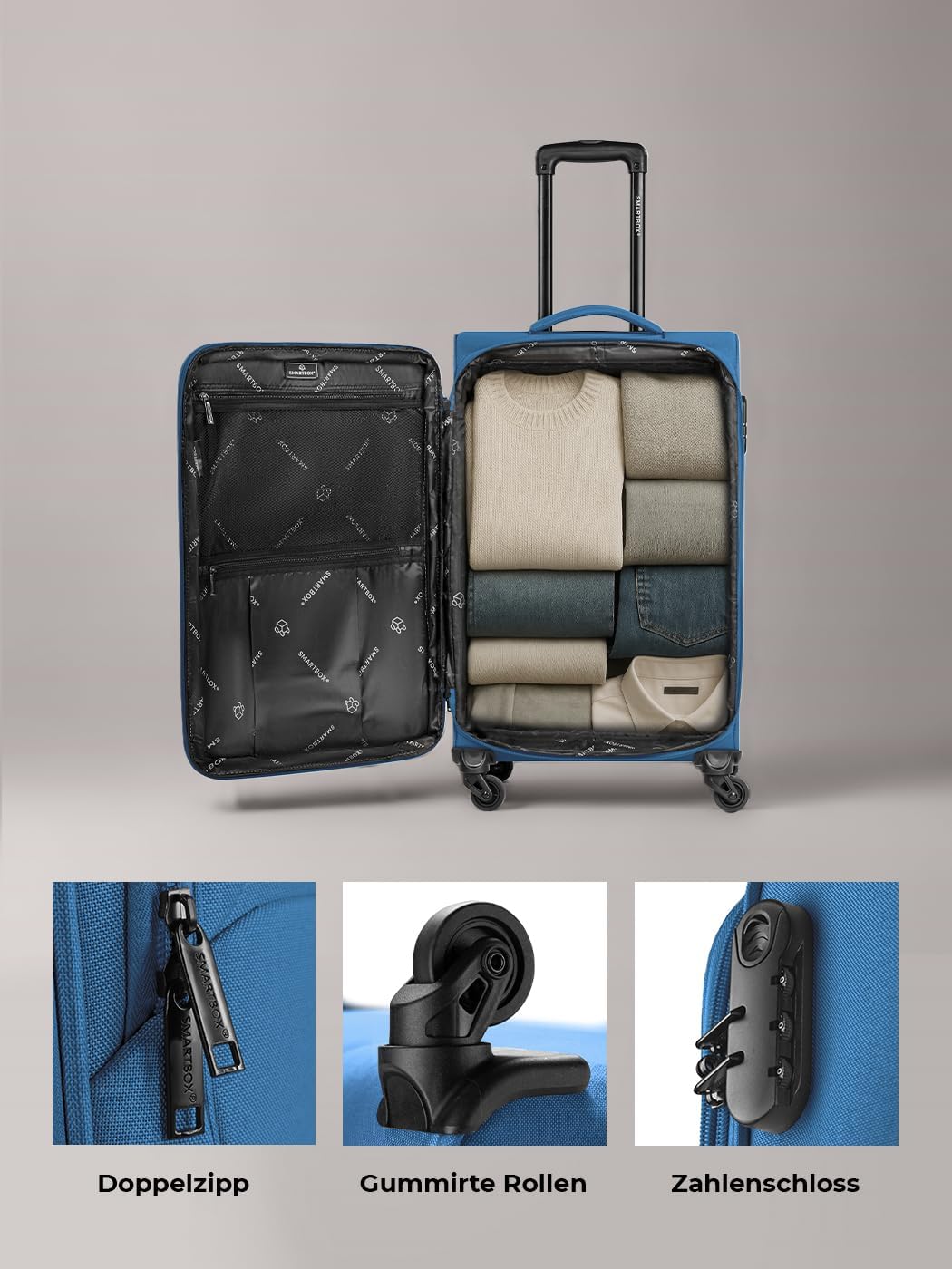 SMARTBOX Weichgepäck Check-in Koffer für Damen & Herren | Mittelgrosser Trolley 41 x 27 x 67 cm | 4