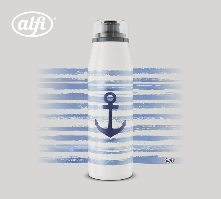 alfi KIDS ISO BOTTLE 500ml, Blau Weiss Anker, Isoliertrinkflasche Kinder Edelstahl, absolut dicht mi