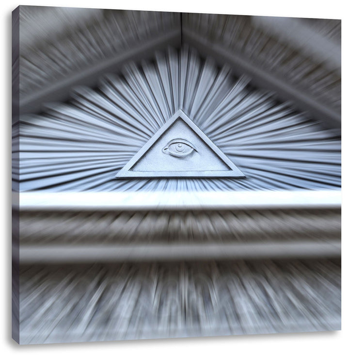 Pixxprint Abstraktes Dach mit Illuminati Auge, Format: 70x70 auf Leinwand, 70x70