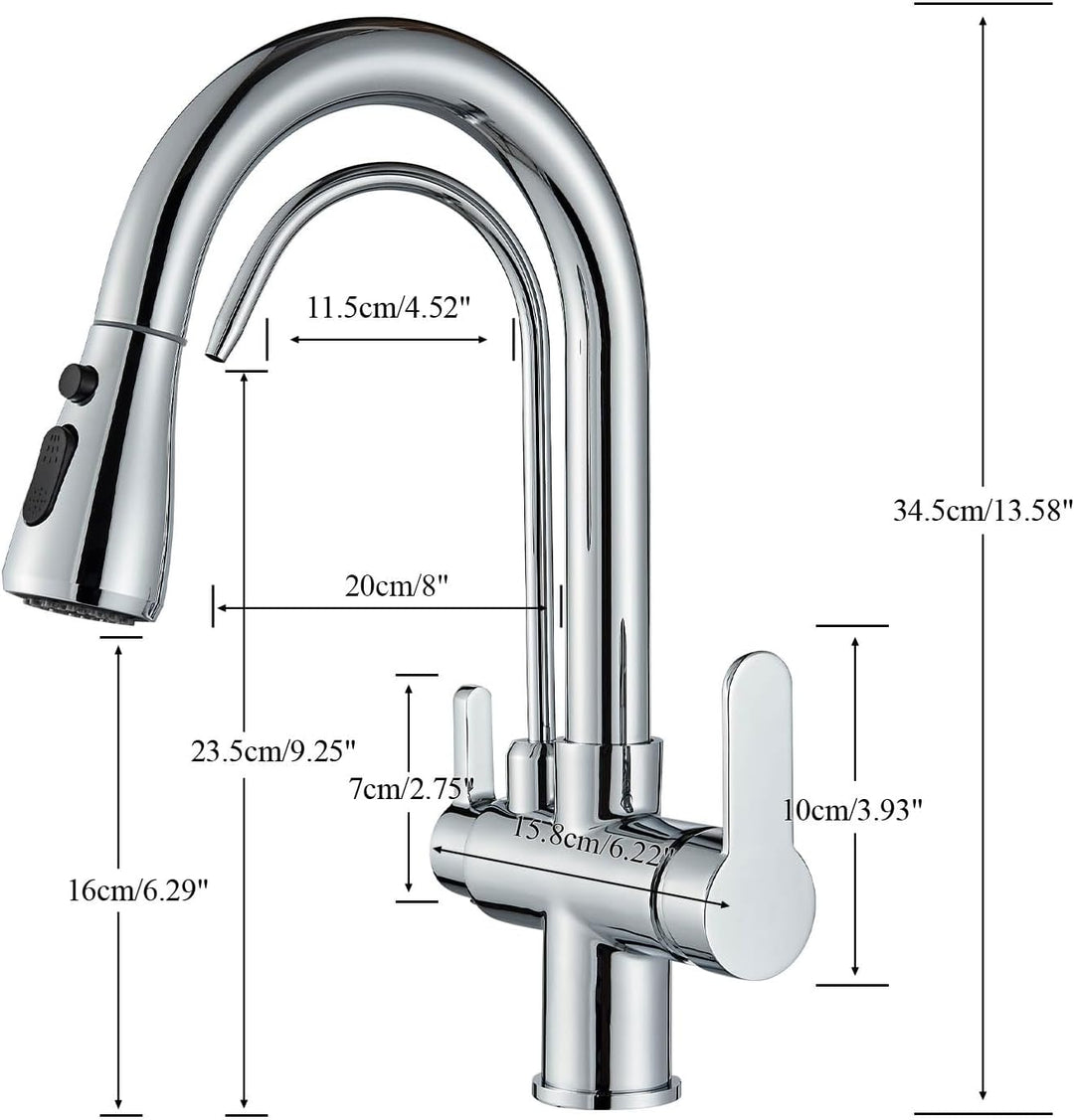 Onyzpily Wasserhahn Küche Reines Wasser Küchenarmatur mit ausziehbar Doppelgriff Heisses und kaltes