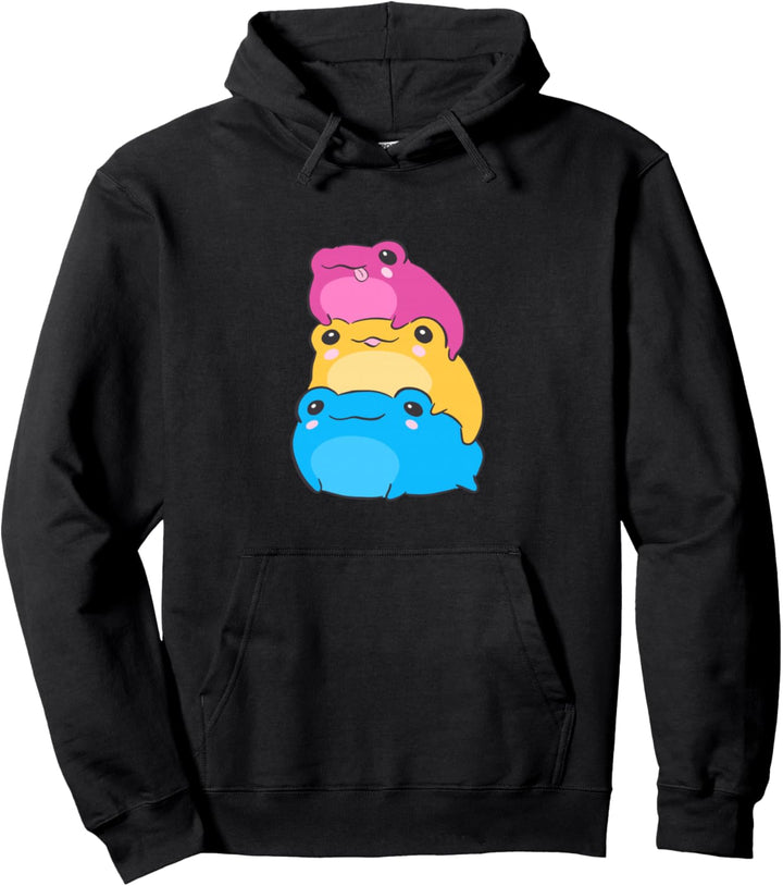 Pansexual Flag Color Frogs Subtle Pan Pride LGBTQ Aesthetic Pullover Hoodie