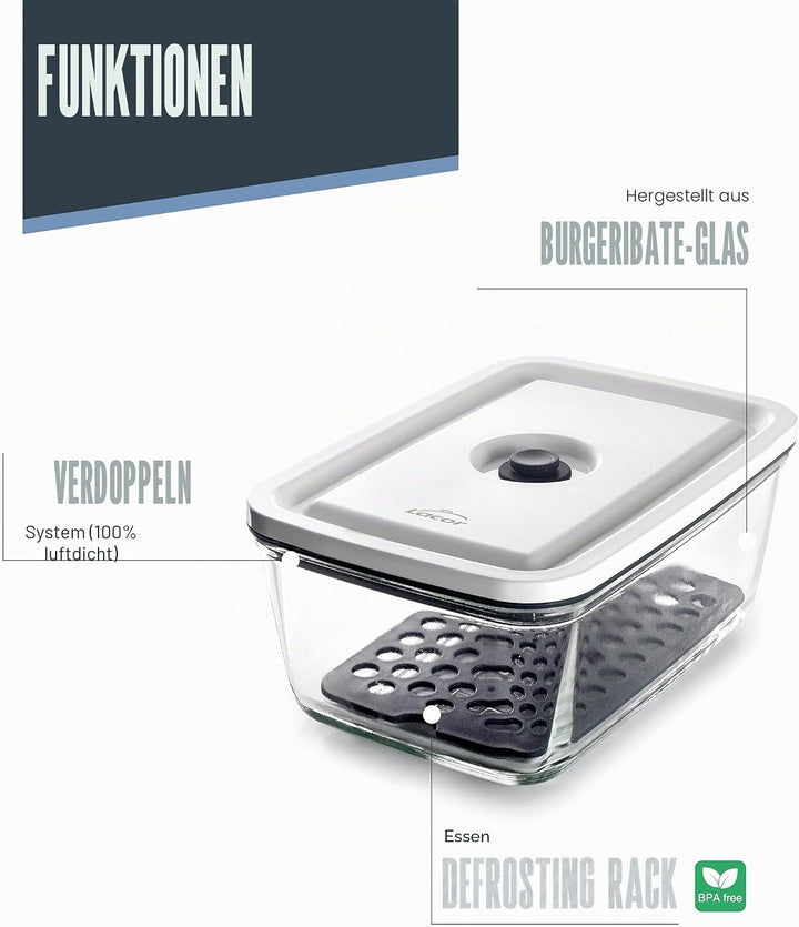 LACOR - 69689 - luftdichter Lebensmittelbehälter, 1,5 Liter, smart, Borosilikatglas, spezielles Vaku