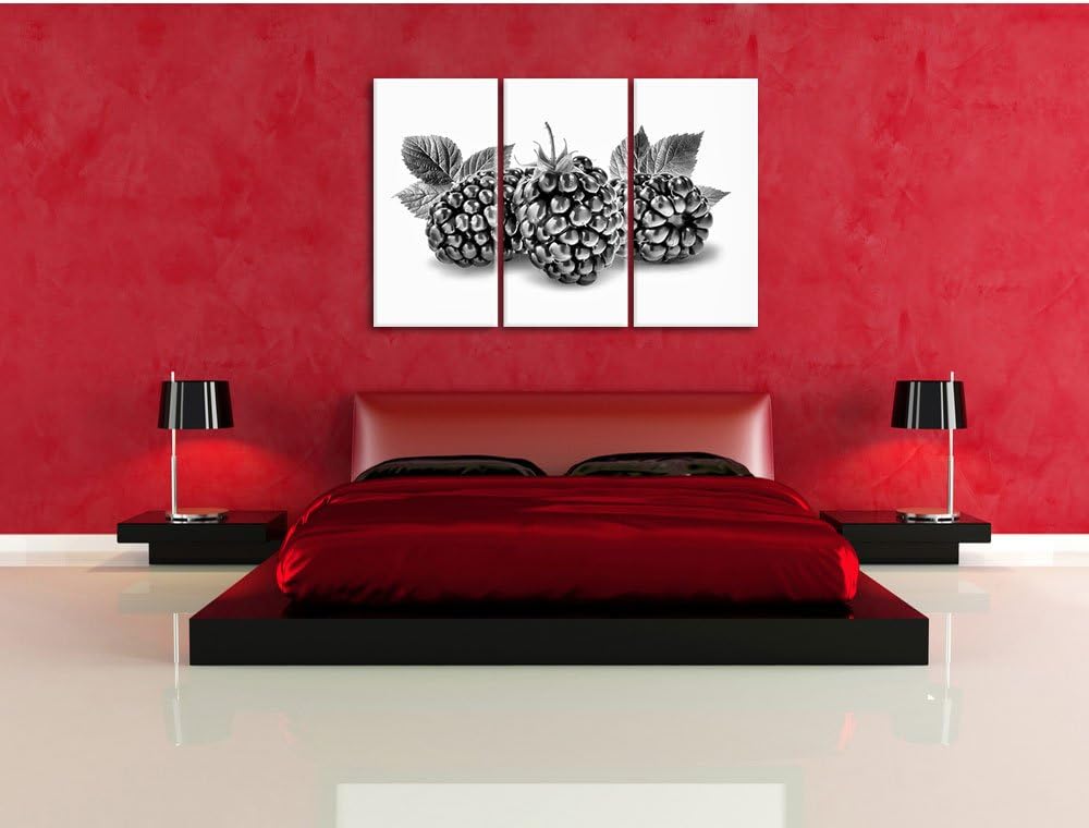 Pixxprint Leckere Brombeeren als Leinwandbild | Grösse: 3 Teilig (120x80) | Wandbild| Kunstdruck | f