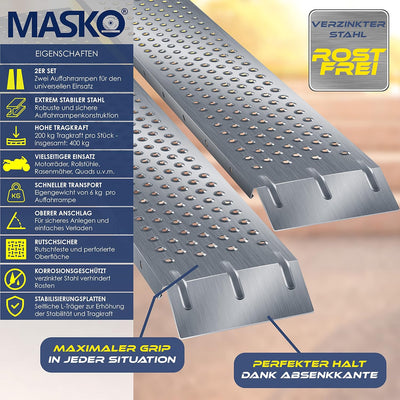 MASKO® 2X Auffahrrampe | Verladerampe | Verladeschiene | verzinkter Stahl | Antirutsch | 200kg* Pro